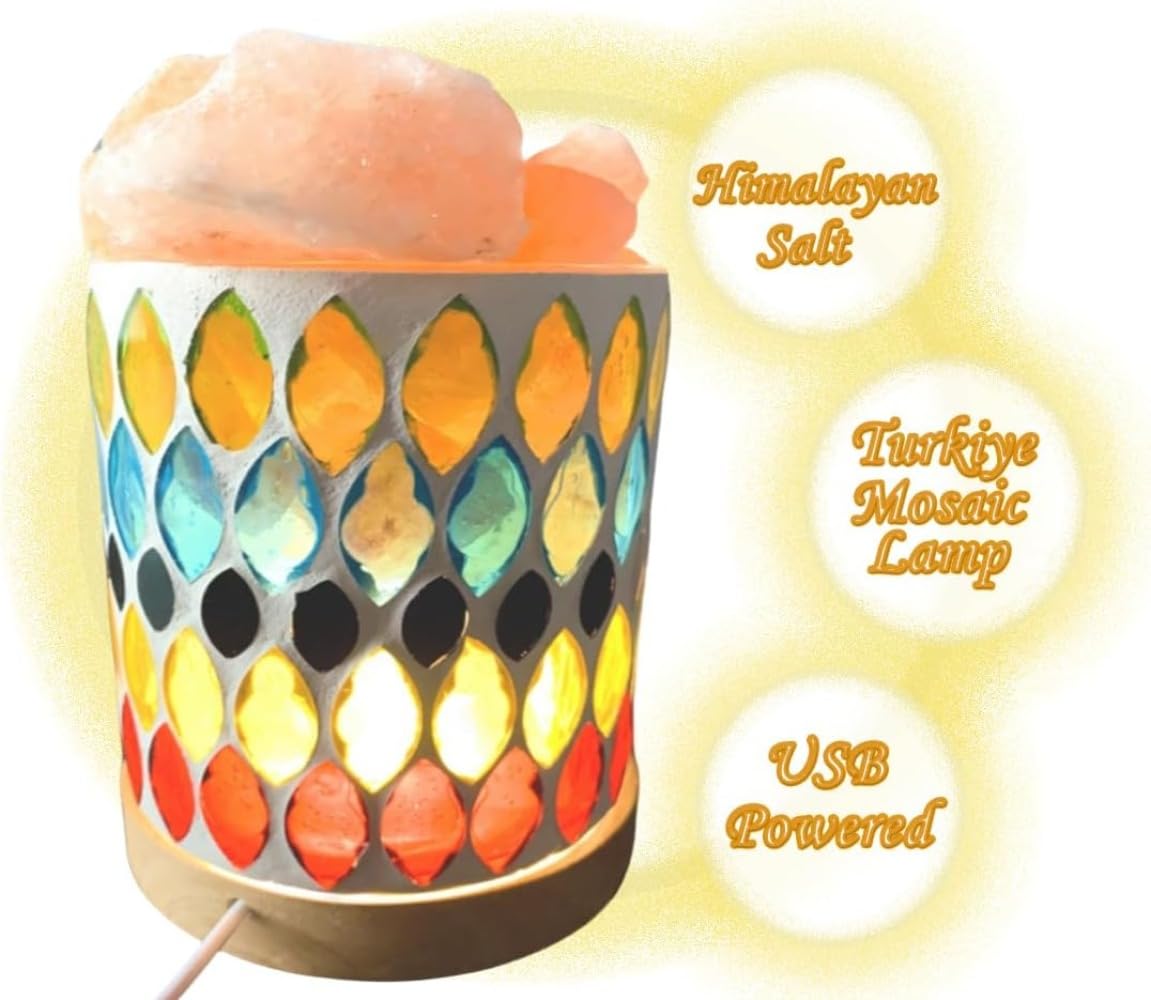JUEFANG Himalayan Salt Lamp, Warming Turkish Persian Mosaic Glass Night Light with USB Power Home DecorationBirthday Gift (Tall-Rhombus)