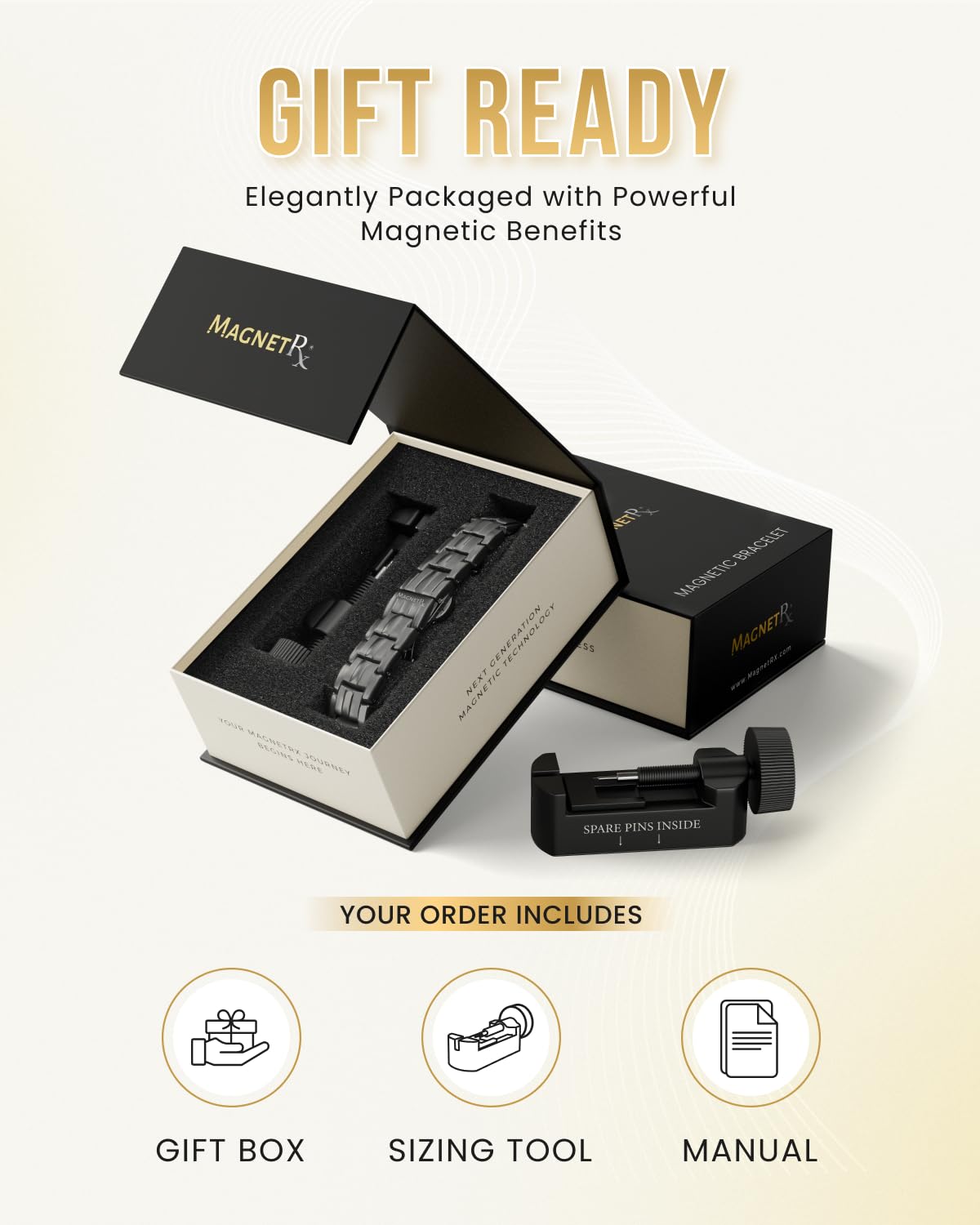 MagnetRX® Magnetic Bracelets for Men - EllipseMAX 5X Strength 5,000 Gauss Magnets - Designed in USA & Patent Approved - Premium Titanium Mens Magnetic Bracelet & Adjustable Length (Gunmetal)