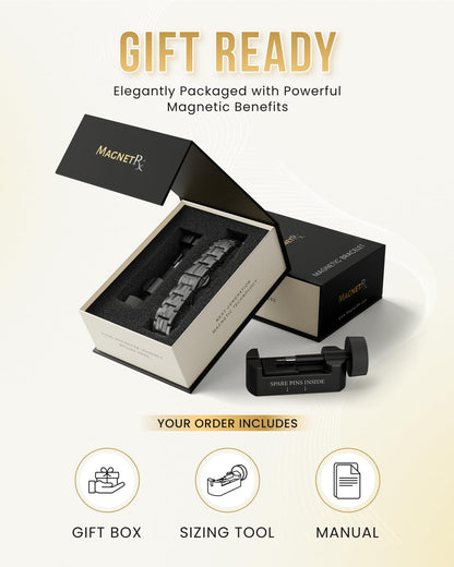 MagnetRX® Magnetic Bracelets for Men - EllipseMAX 5X Strength 5,000 Gauss Magnets - Designed in USA & Patent Approved - Premium Titanium Mens Magnetic Bracelet & Adjustable Length (Gunmetal)