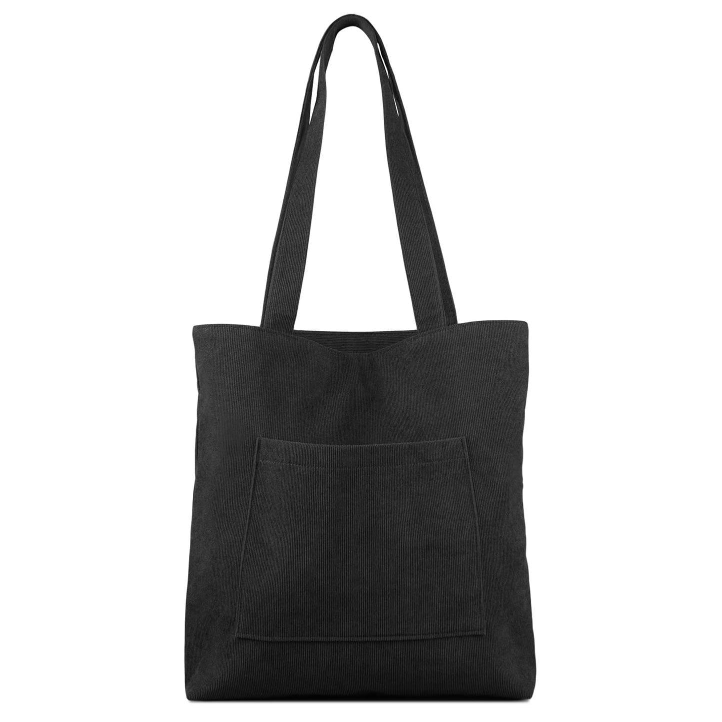 Kememo Corduroy Tote Bag with Zip, Shoulder Bag Women's Hobos Handbags Large Capacity Shopping Bag with Inner Pocket, Black
