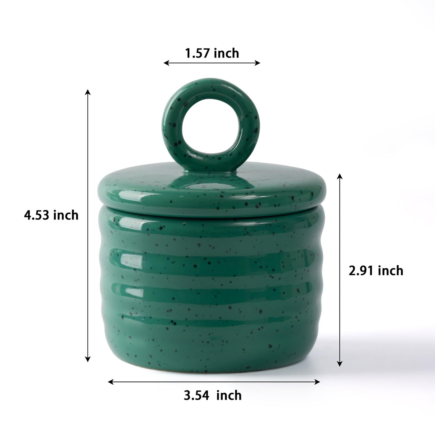 Salt Cellar Keeper with Ceramic Lid, Big Capacity Ceramic Sugar Bowls Pepper Box, Speckled Glaze Seasoning Container Condiment Pot for Kitchen (Green)