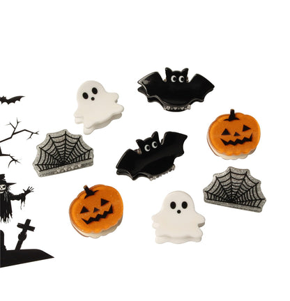 Mini Halloween Hair Claw Clips for Girls Pumpkin Ghost Bat Spider Web Designs Hair Clips Cute Halloween Hair Accessories