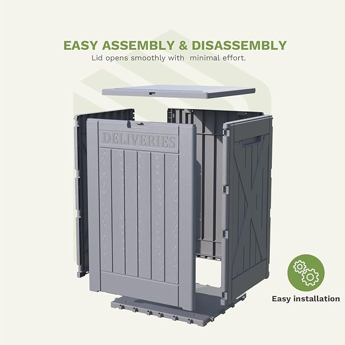 Patiowell 48-Gallon Resin Package Delivery Box for Outside, Waterproof Storage Deck Box with Lockable Secure (Grey)