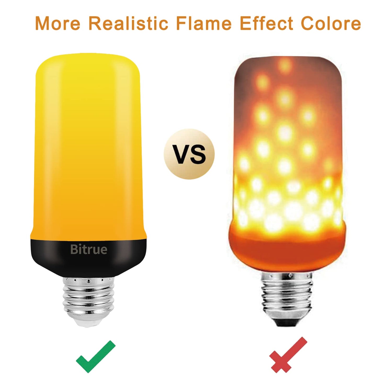 Bitrue LED Flame Effect Light Bulb, 4 Modes Flame Light Bulbs, E26 Base Fire Light Bulb with Gravity Sensor,Flickering Light Bulbs Hallowee Home Party(2 Pack)
