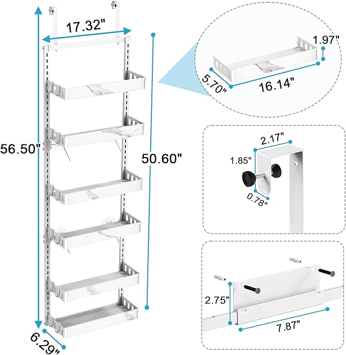 bukfen Over the Door Pantry Organizer, 6-Tier Adjustable Basket Kitchen Pantry