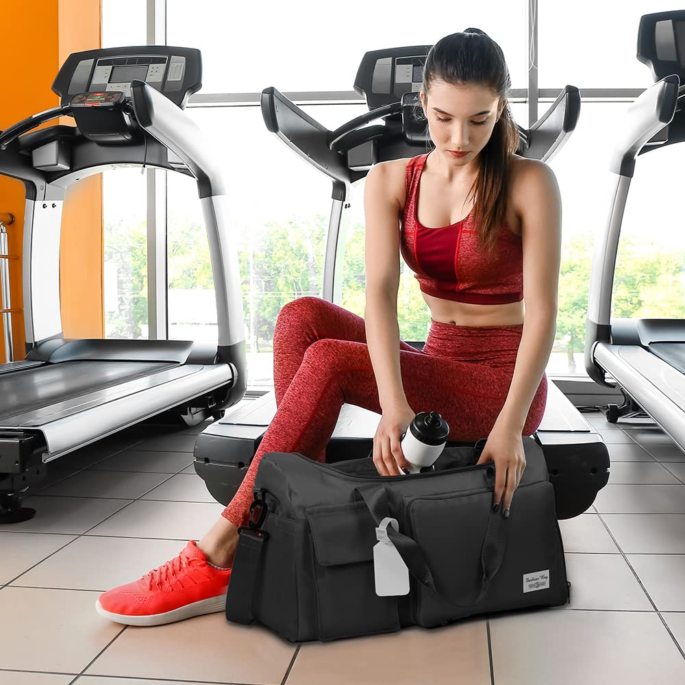 Lightweight Travel Gym Duffel - Foldable Overnight Holdall Bag for Women with Wet/Dry Separation - Cabin Bag for Sports & Travel - Black