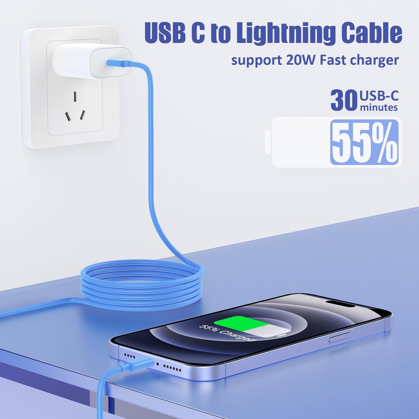 4Pack USB C to Lightning Cable 6FT, Fast Charging Cord for iPhone 14, Replacement for Apple Original Charger Cable for iPhone 14 13 12 11 Pro 11 XS MAX XR 8 7 6s Plus