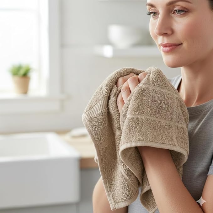 100% Cotton Terry Dish Towels, 4 pack16 x26 Inches, Super Soft and Absorbent