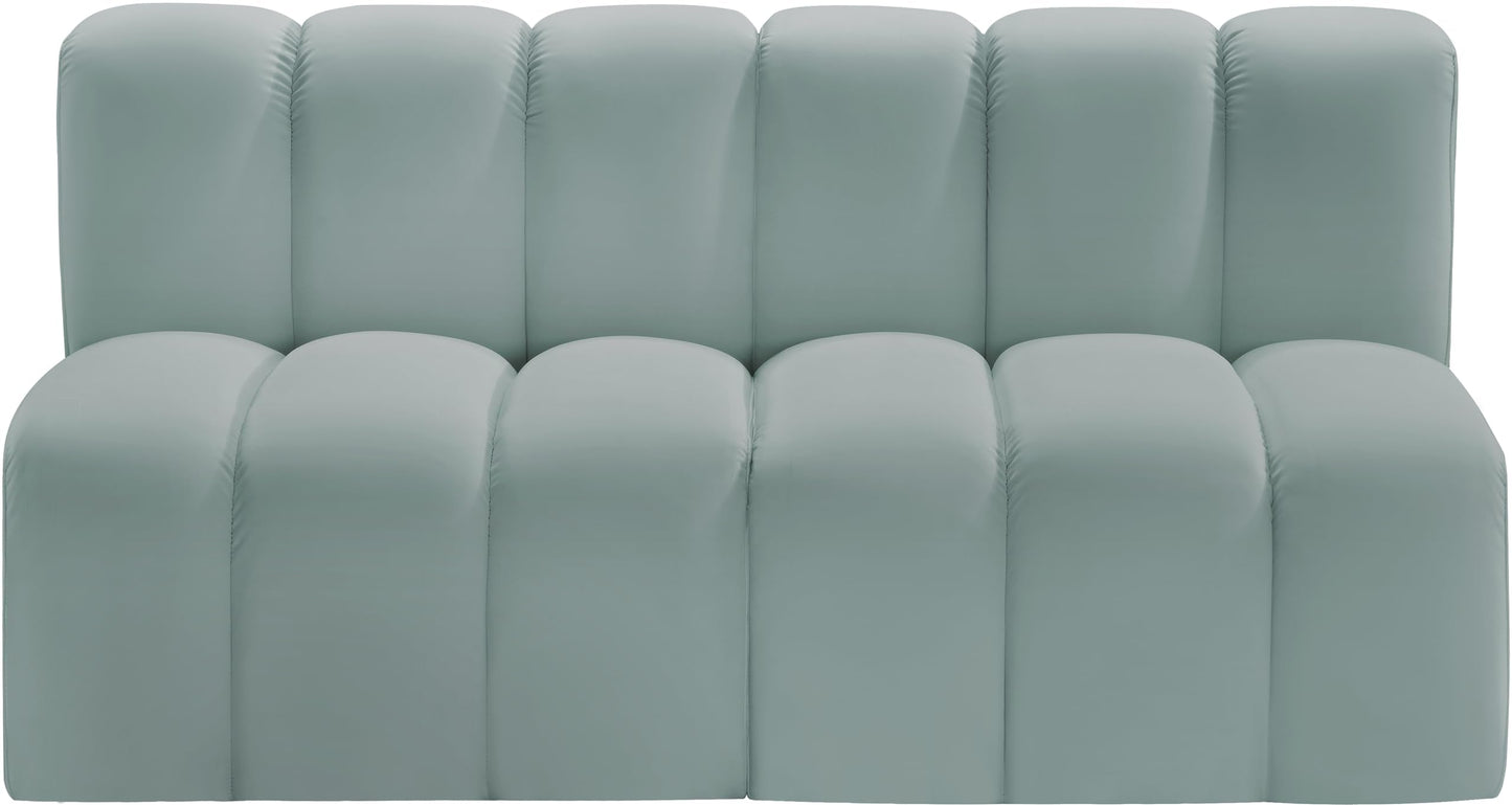 Meridian Furniture 101Mint-S2A Arc Collection Modern | Contemporary Modular Sofa with Soft Mint Green Vegan Leather, Deep Channel Tufting, Modular, 60" W x 31" D x 30" H, Mint