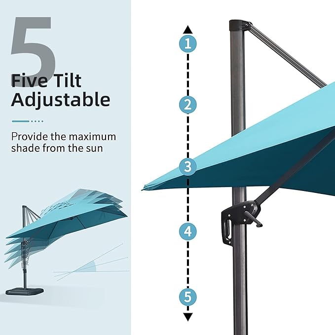 PURPLE LEAF 9' X 11.5' Patio Umbrella with Base Outdoor Cantilever Rectangle Umbrella Offset Umbrella with 360-degree Rotation for Garden Deck Pool Patio, Turquoise Blue