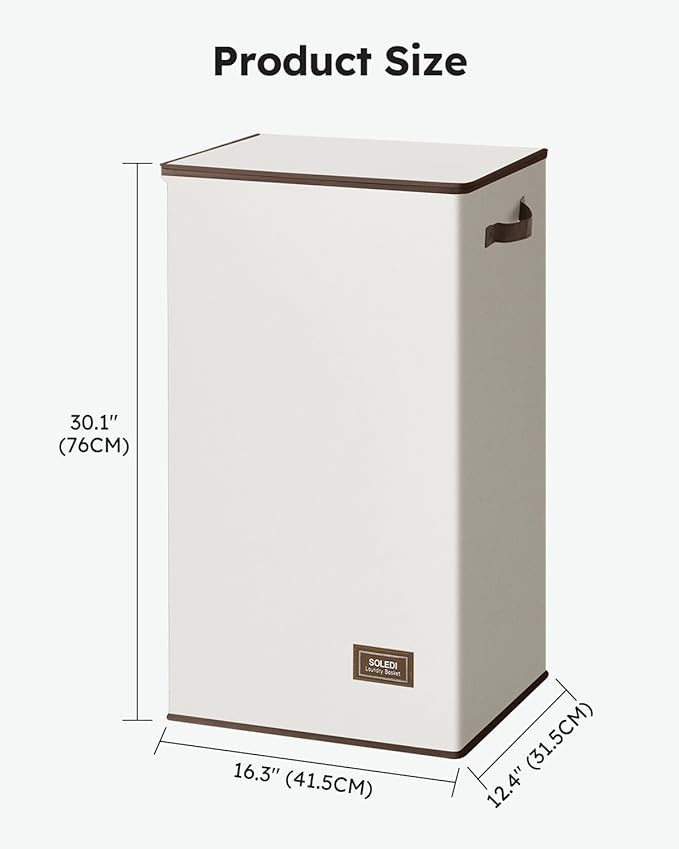 SOLEDI Clothes Hamper with Lid - 100L XL - Large Laundry Basket with Removable