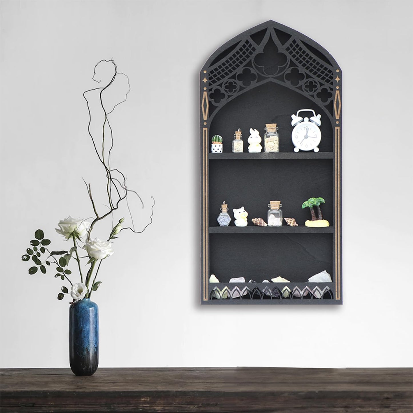 Xinsheinelry French Multi Layer Shelf for Crystal Mineral Agates Decorations Easy to Assemble Tiers Wooden Layer French