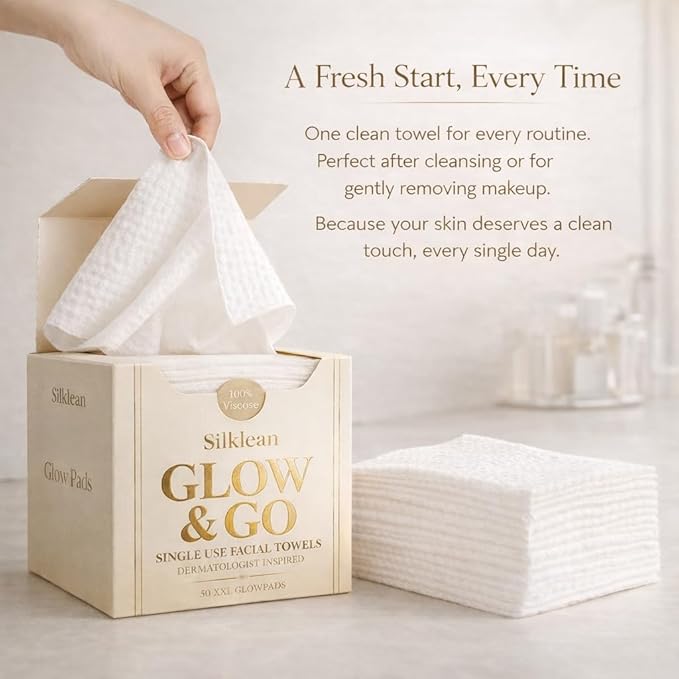 Glow & Go XL Disposable Face Towel 10x15 Inch, 100% Biodegradable Premium Towels
