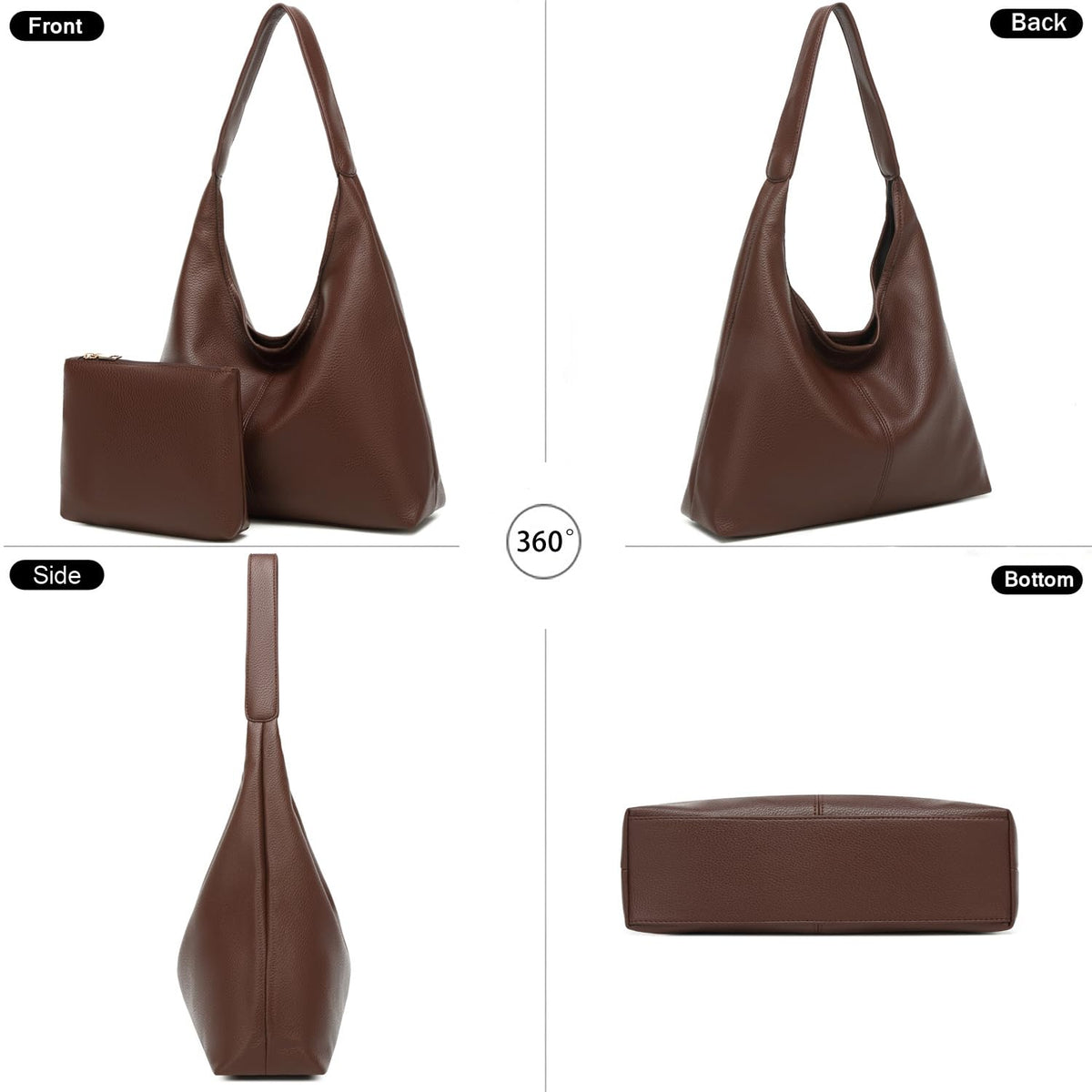 Casual Hobo Bag for Women Soft Shoulder Bags Slouchy Pu Leather Tote Purses for Work Travel