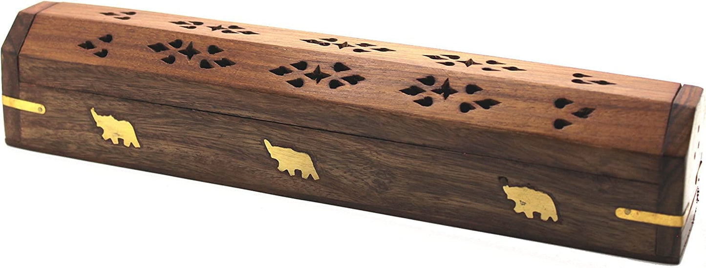 Bless-International Traditional-Handmade-Burner Wooden-Coffin-Incense-Stick-Holder Ash-Catcher-Stand (Wooden Coffin)