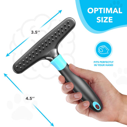 DOGI Deshedding Brush - Undercoat Rake for Dogs, Cats, Matted, Short, Long Hair Coats - Double Row Stainless Steel Pins - Reduce Shedding by 90% (Blue)