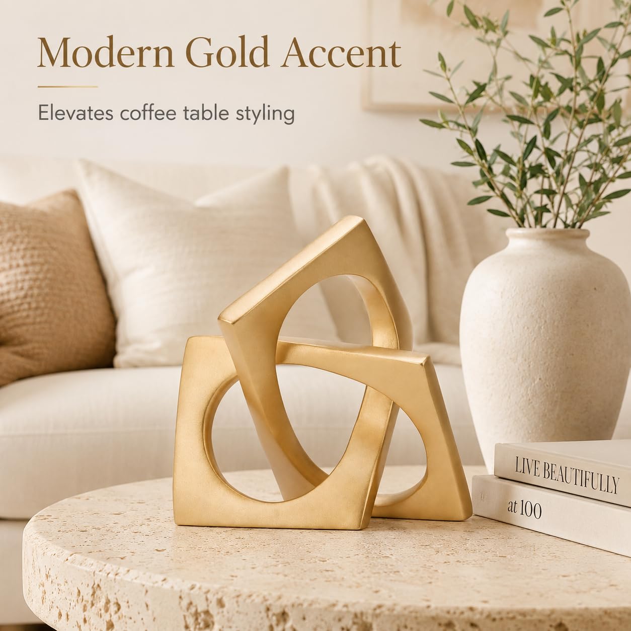 XMGZQ Gold Knot Statue for Coffee Table Centerpiece Decor,Modern Abstract Art Geometric Sculpture and Figurines, Home Decor Accent,Cube Knick Knacks for Shelves,Bookshelf,Entryway,Floating