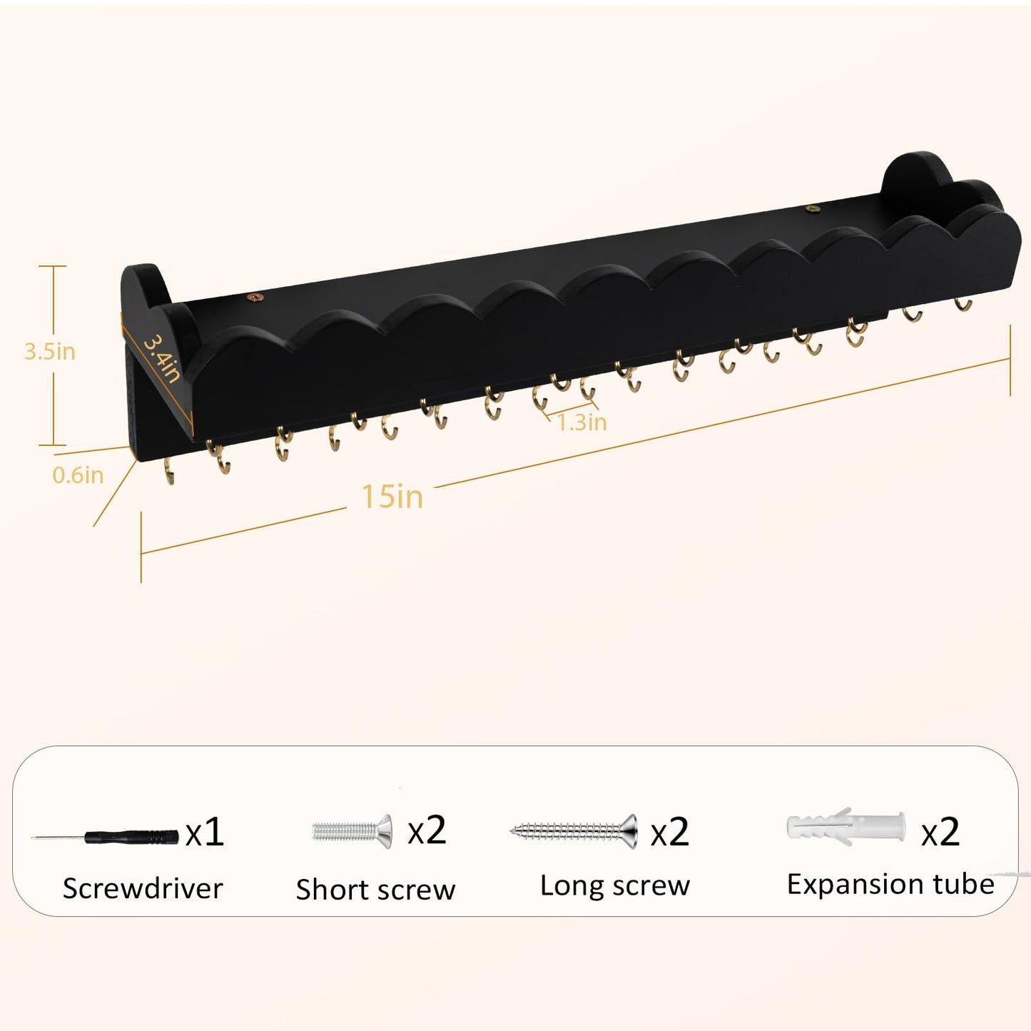 Lampaggio Wall Mount Jewelry Organizer with 28 Hooks and Cosmetics Shelf, Modern Wood Hanging Jewelry Holder for Necklaces, Bracelets, Earrings and Rings, Black