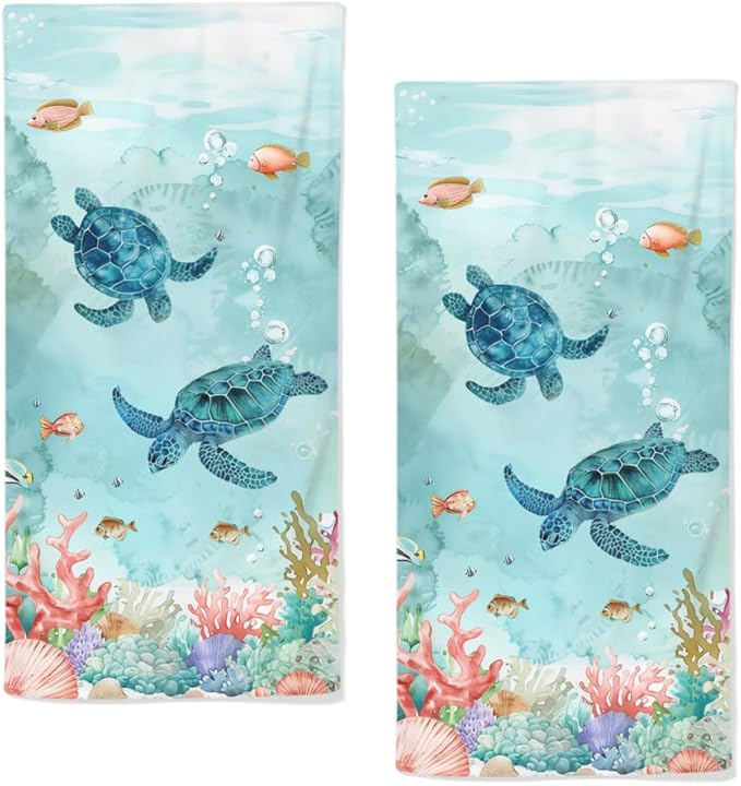 Sea Turtle Hand Towels Set of 2