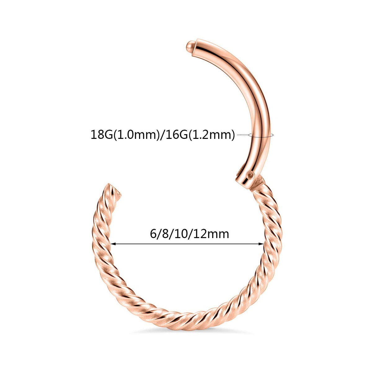 Rose Gold Septum Jewelry - 18 Gauge Seamless Septum Clicker & Nose Ring Hoop - 8mm, 18g Cartilage Earring & Lip Rings - Surgical Steel Helix Earrings - Nose Piercing Jewelry