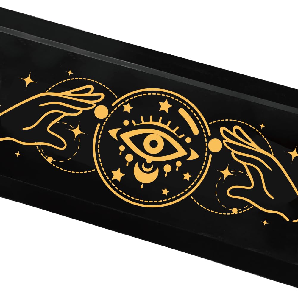 BEUNITONE Wooden Pendulum Crystal Display Holder, Witchcraft Supplies Organizer with Devil's Eye Pattern Tray, Pendulum Board Stand for Witchy Accessories, Wiccan Decor for Living Yoga Meditation Room