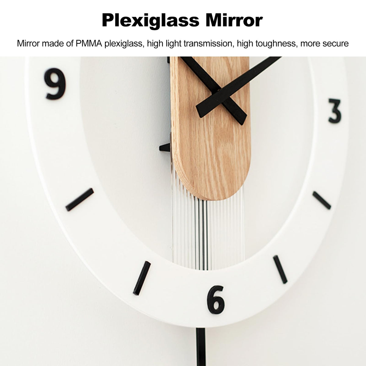 Ergocar Wooden Swing Clock, The Mute Wooden Roman Numeric Hanging Clock, Suitable for Decorative Living Room, Kitchen, Bedroom, Office