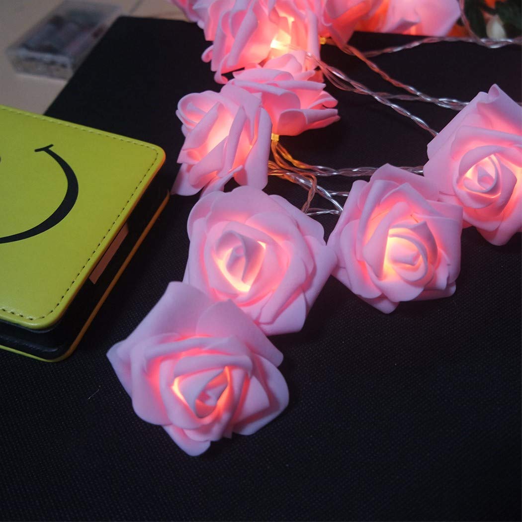 Fantasee LED Pink Rose Flower String Lights Battery Operated for Wedding Home Party Birthday Festival Indoor Outdoor Decorations Large Rose Flower Diameter 6cm (16.4ft 50LED, Pink Rose Warm Lights)