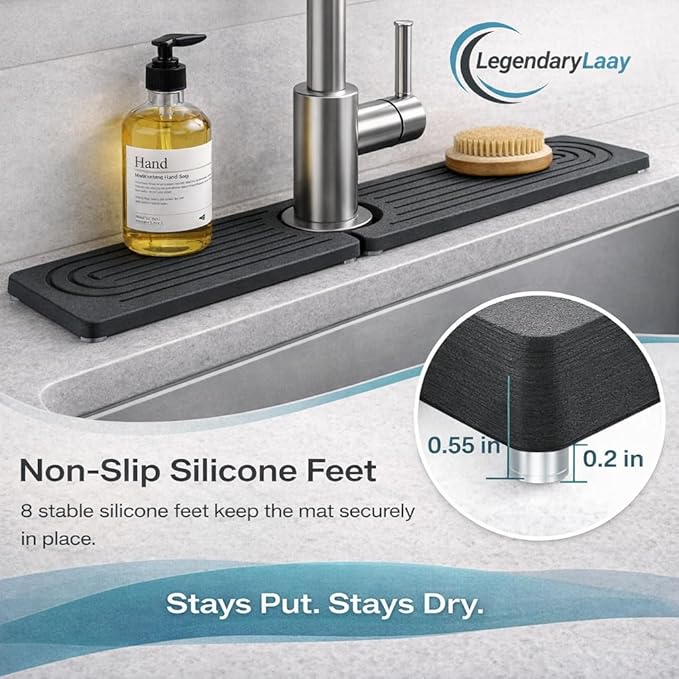 Diatomite Faucet Mat for Kitchen Sink, Fast Dry Stone Sink Splash Guard