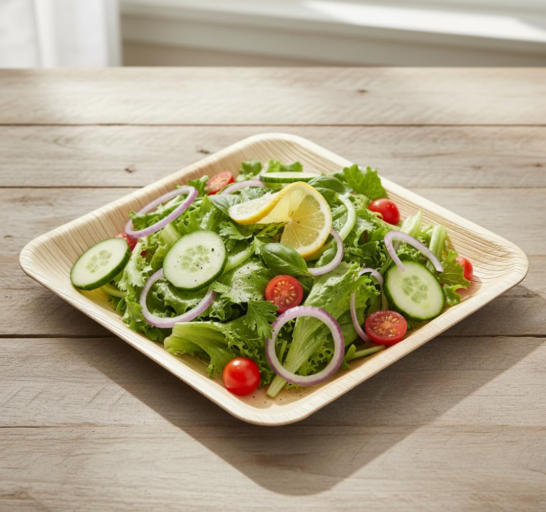 Charity Leaf Disposable Palm Leaf 11" Square Plates (25 pieces) Bamboo Like Serving Platters, Disposable Boards, Eco-Friendly Dinnerware For Weddings, Catering, Events