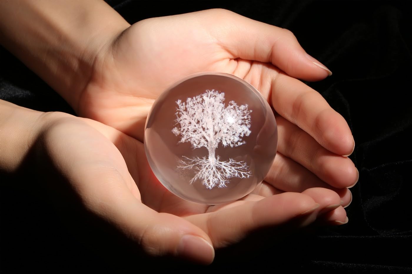 YATOJUZI 3D Tree of Life Crystal Ball 2.4" Laser Engraved Glass Ball with Lighted Base Tree of Life Night Light Decor Crystal Sphere Gifts for Women Birthday
