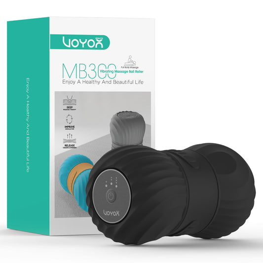 VOYOR-HEALTH Vibrating Peanut Massage Ball Roller, Electric Double Lacrosse Massage Ball with 4 Intensities for Muscle Pain Relief, Rechargeable Deep Tissue Massage, Yoga Sports Fitness MB300 (Black)