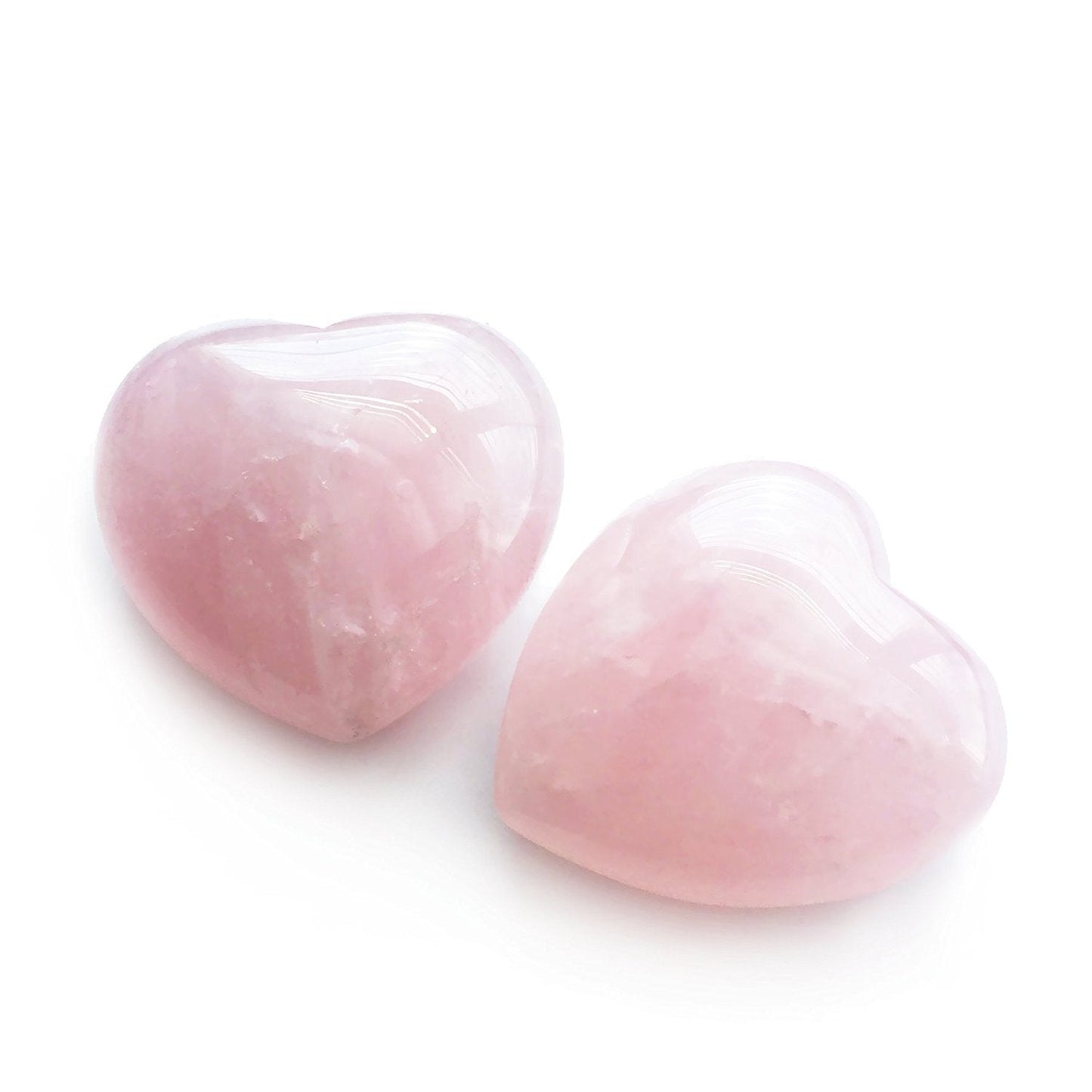 Polar Jade Set of 2 Hand-Carved Rose Quartz Puffy Hearts – 100% Natural Healing Crystals for Chakra Energy, Meditation, Massage, and Home Decor