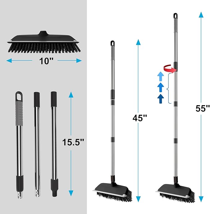 ITTAR Floor Scrub Brush with 55" Long Handle, Stainsless Steel Pole Heavy-Duty