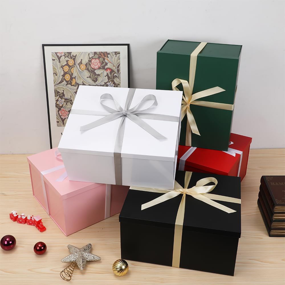 UoeRing 1Pcs Pink Extra Large gift box with lids 16.5×13×8 Inches gift boxes for presents,Birthday Box (include Ribbon, Paper Shred Filler Gift Card & Envelopes)