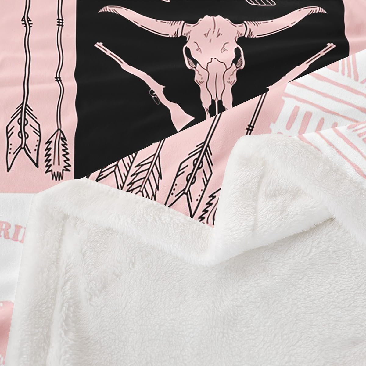 Erosebridal Western Cowgirl Fleece Blanket Goth Longhorn Skull Sherpa Blanket 90"x90", Exotic Geometric Aztec Southwestern Decor Tribal Arrow Fuzzy Plush Throw