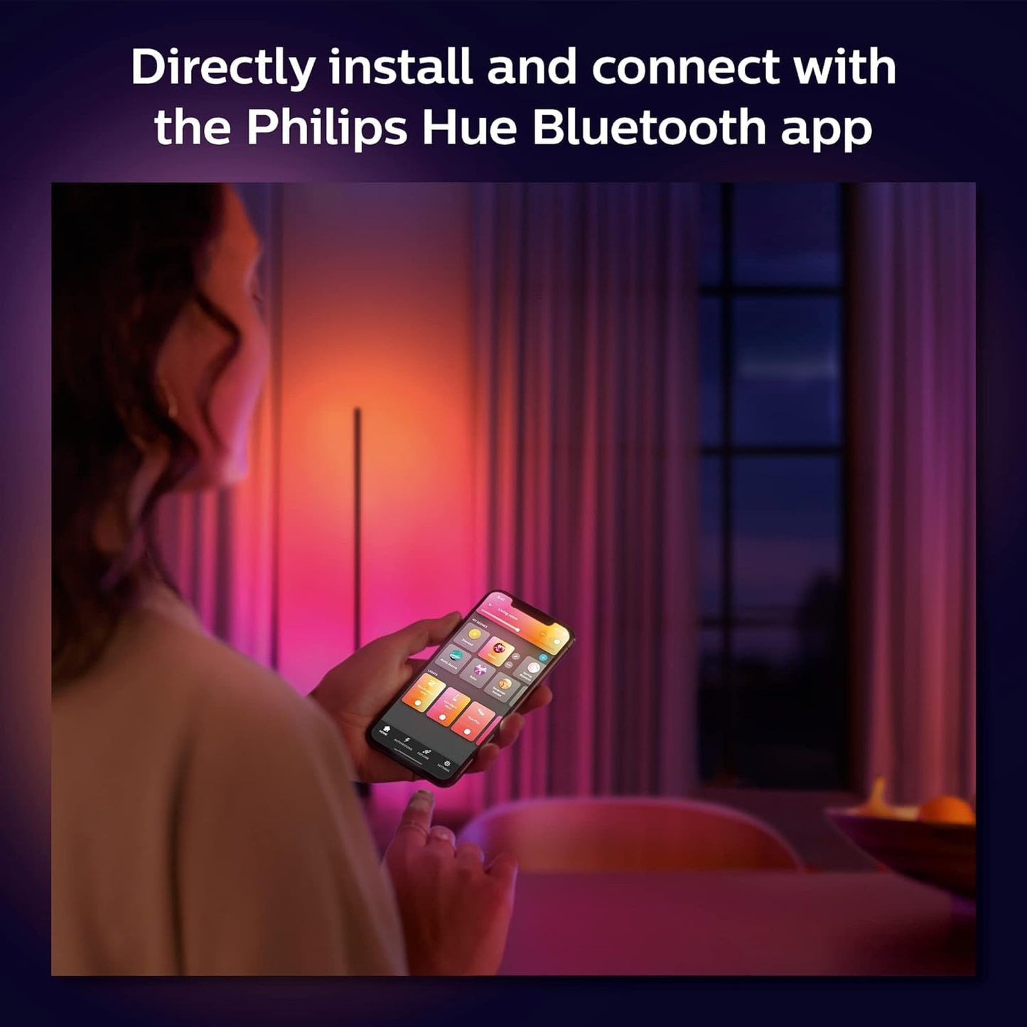 Philips Hue Signe White and Colour Ambiance Gradient Table Lamp [Black], Smart Bedroom Lighting with Bluetooth, Plug-in Lamp Works with Alexa, Google Assistant and Apple Homekit.