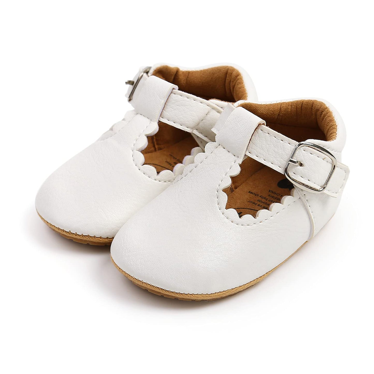 Baby Girls First Walking Shoes Mary Jane PU Leather Anti-Slip Princess Shoes Infant Baby Shoes 6-12 Months,D White