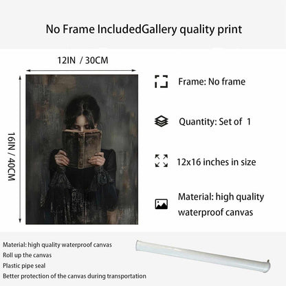 2 Pieces Gothic Posters Wall Art Dark Academy Vampire Pictures Victorian Woman Reading Magic Book Canvas Claw Hand Dracula Prints Moody Girl Witch Ghost Paintings Bedroom Library Classroom Office Home Decor 12x16 Inch Unframed