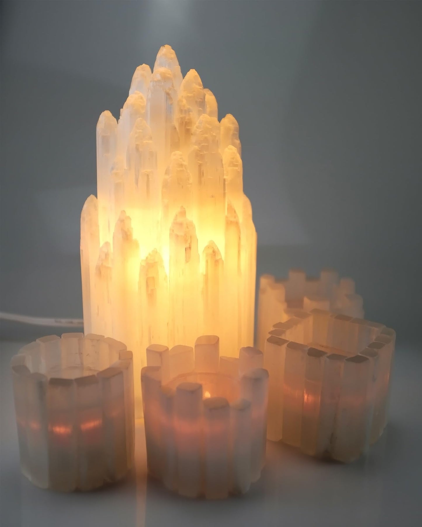 Selenite Candle Holder Natural Cylindrical Tealight Holder