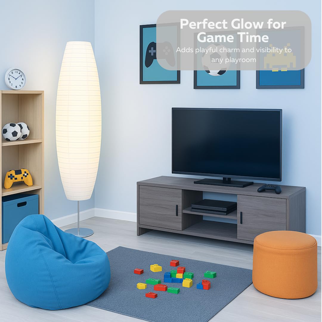 LIGHTACCENTS Paper Floor Lamp Set of 2, 59" Tall Modern Standing Lamps for Living Room, Bedroom, Dorm, Apartment, Asian Style Rice Paper Shade Lantern Lights, 2-Pack