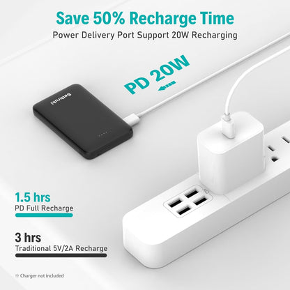 Slim Portable Charger with Built in USB C Cable,20W Fast Charging Power Bank,Small Mini Lightweight Phone Battery Pack 6000mAh,Ultra Thin Travel Essentials for iPhone 17 16 15 Series,Samsung,Android