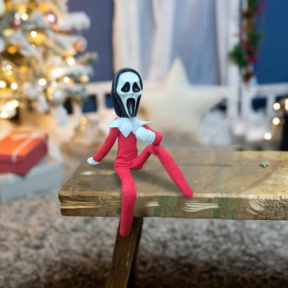 Party Monkeys Bend and Pose Creepy Ghost Masked Elf Decoration 35cm – Handmade Horror-Inspired Ornament for Christmas, Halloween & Holiday Party Décor – Spooky Collectible with Sinister Expression