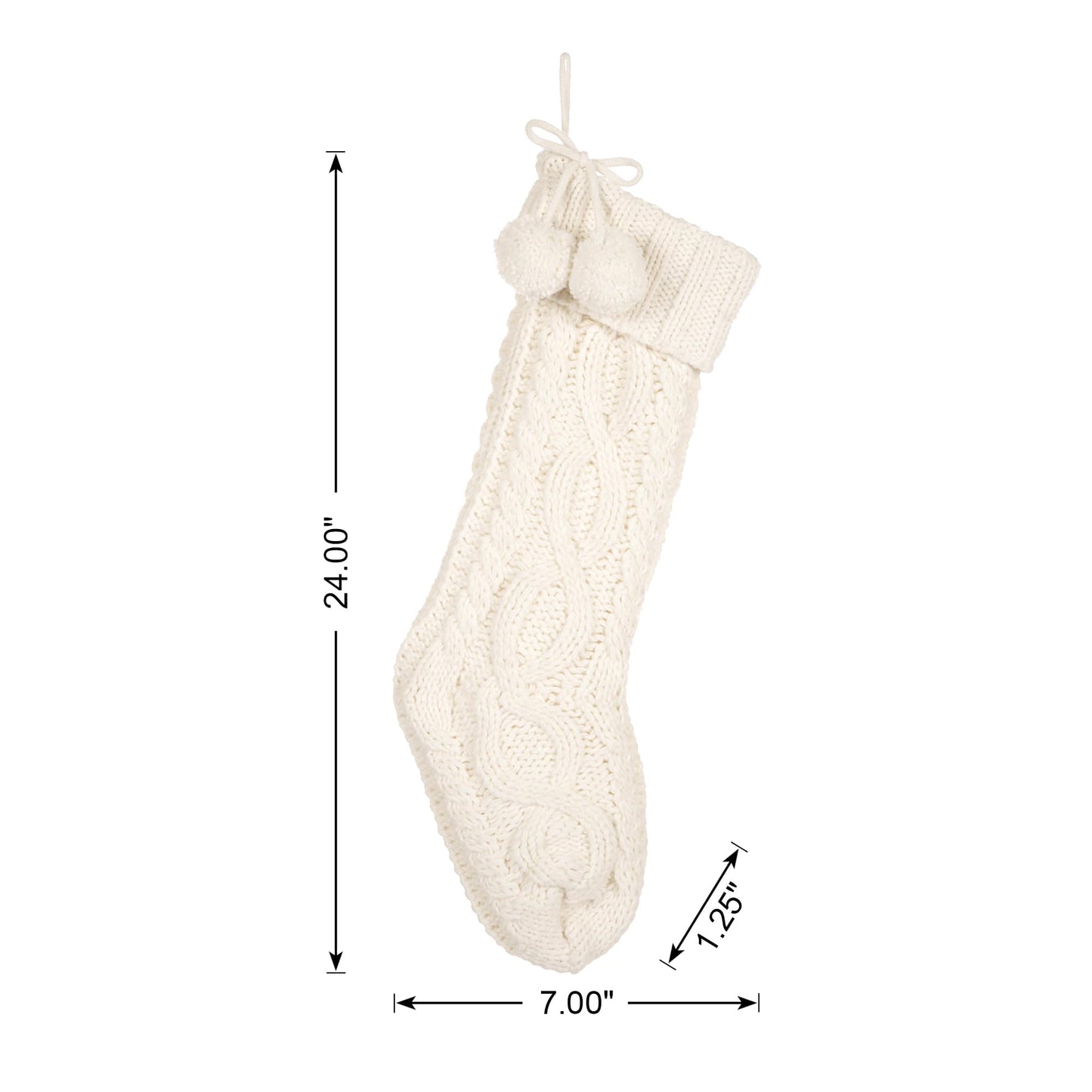 Glitzhome 24" L White Knitted Polyester Christmas Stocking with Pom Pom Ball Oversize Christmas Stocking for Christmas Party Home Decoration