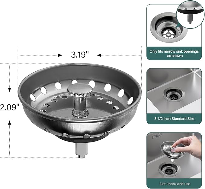 Kitchen Sink Strainer and Stopper Stainless Steel Basket