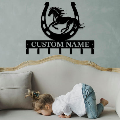 peanut case Personalized Farm Horse Keys Hooks,Custom Name Metal Cowboy Horse Art Keys Hooks,Metal Horse Lover Wall Home Storage Decorative Keys Hooks,Key Holder Hooks for Wall (Style B)