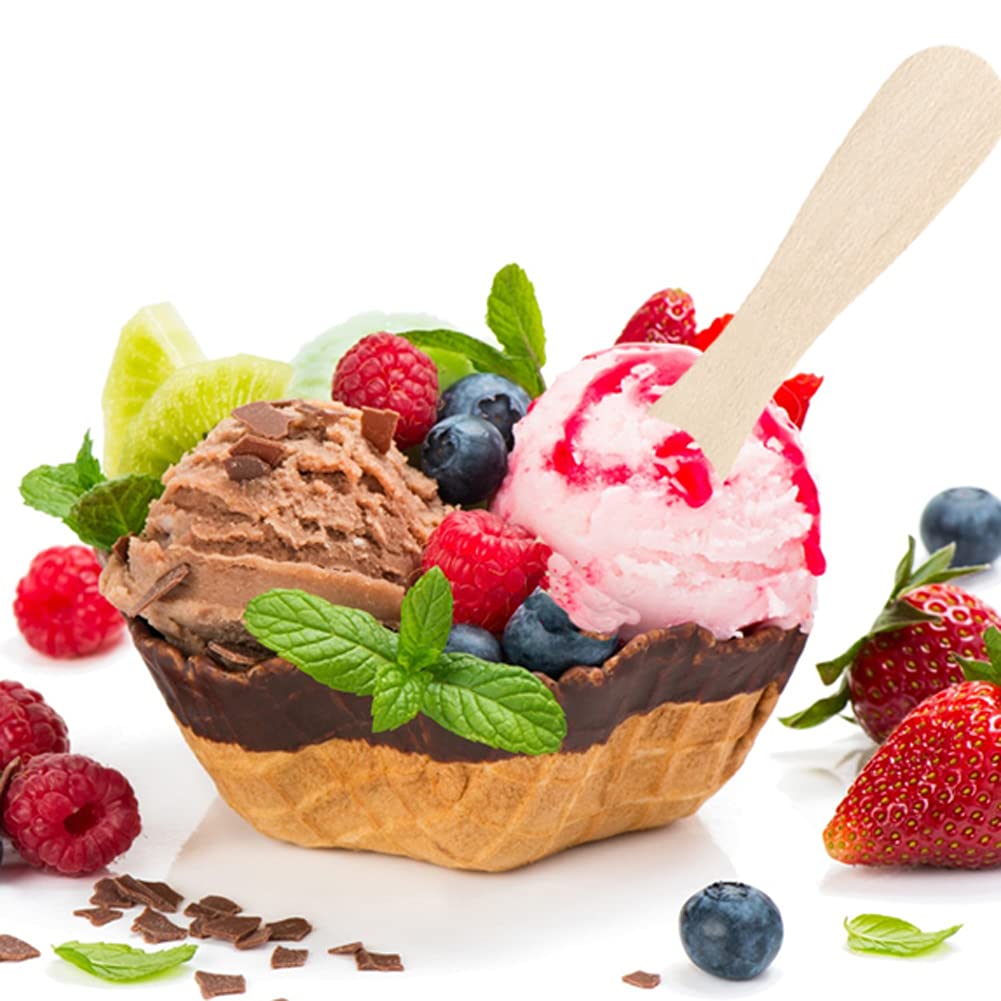 HAZOULEN 200 Pcs 4-inch Mini Wooden Spoons, Disposable Eco Friendly Sugar Salt Scrub Spoons, Biodegradable Ice Cream Dessert Spoons