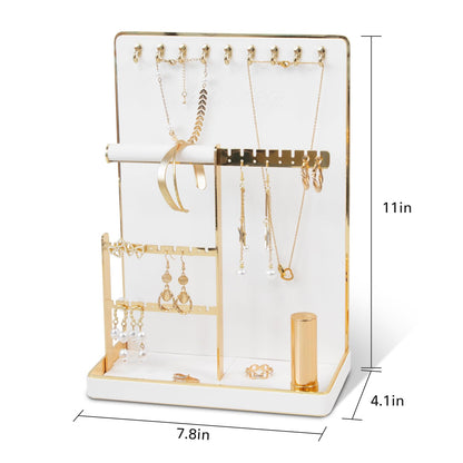 KAMIER Jewelry Organizer Stand Holder - 4 Tier Cute Necklace Holder Stand Rack with 10 Hooks - Aesthetic Jewelry Storage Rack Tree for Teen Girl Room Decor -White