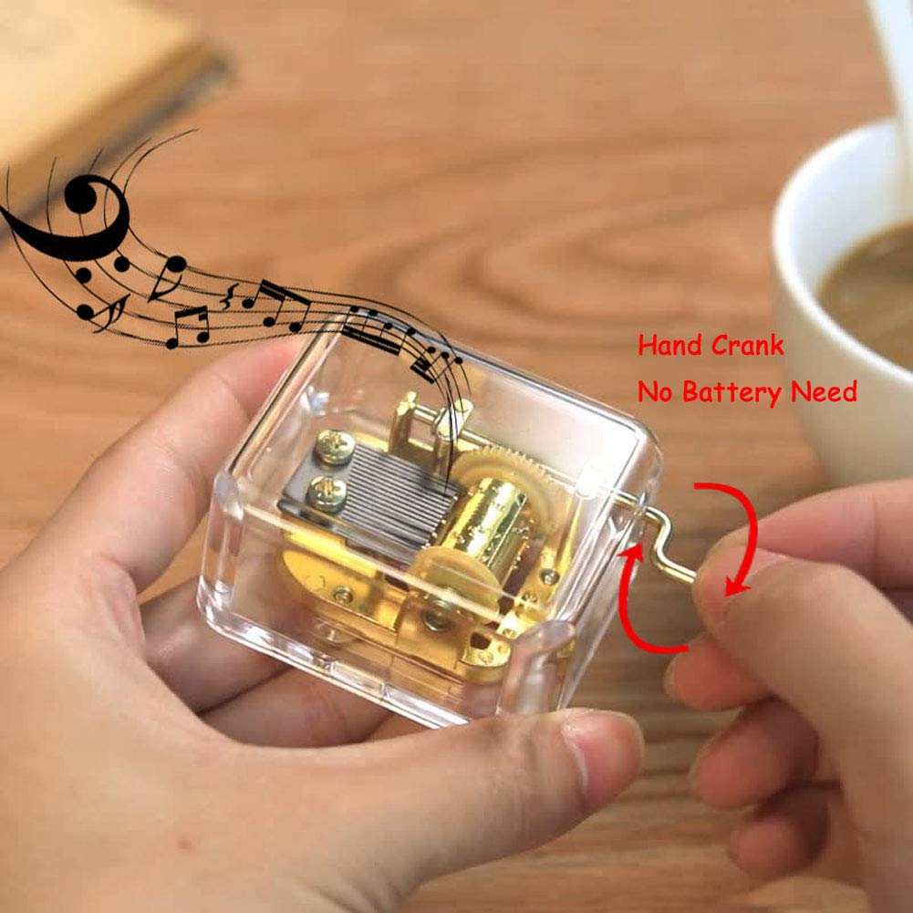 Pursuestar Acrylic Hand Crank Music Box Play Amazing Grace, Clear Gold Musical Box for Mom/Dad/Daughter/Son - Unique Best Gifts for Catholic and Christian Baptism, First Communion or Confirmation