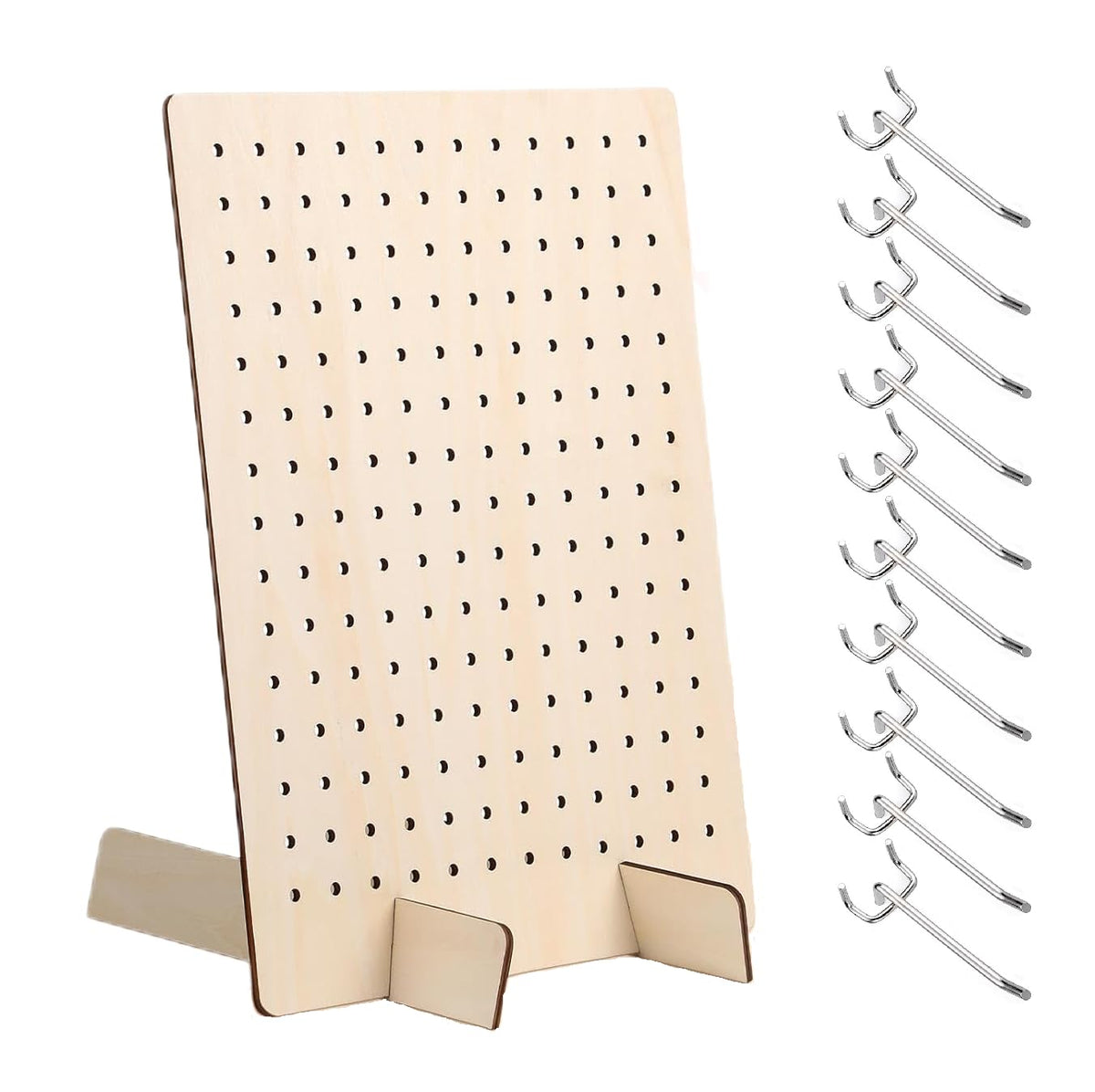 Bamboo's Grocery LoKii 1 Pack Wooden Pegboard Display Stand, Retail Rack, 17 x 13 Inches, with 10 Pcs Hooks
