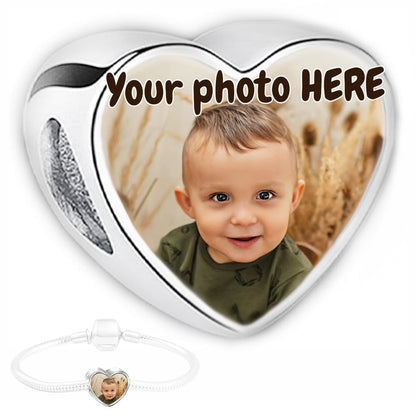 2Burned UK Personalised Love Heart Photo Charm Bead – Custom Picture Steel Jewellery – Fits European Style Charm Bracelets – Unique Gift for Mum, Wife, Girlfriend, Baby Scan Keepsake